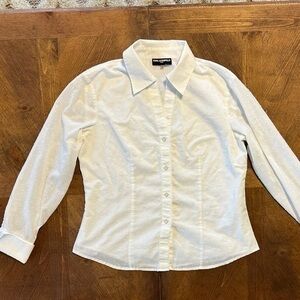 UEC KARL LAGERFIELD Paris Cropped Embellished Long Sleeve V-neck collared Blouse